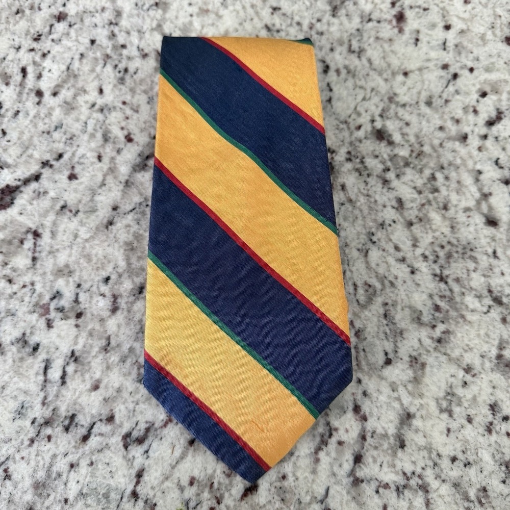 Vintage Rooster Mens Tie Blue & Yellow 100% Silk Stripe Made USA